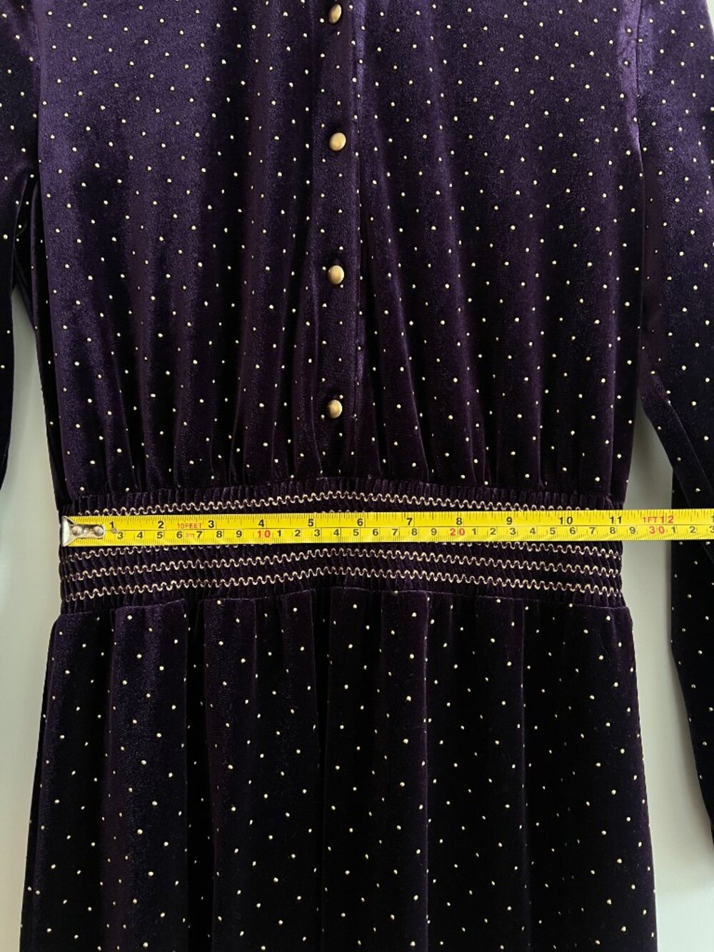 Sandro Paris Purple Velvet Midi Dress Gold Polka Dot XS/S Wedding Guest - Picture 12 of 14